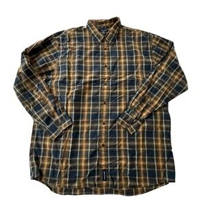 Structure Plaid Shirt Mens XL Y2K Grunge Workwear Brown Blue Button Up